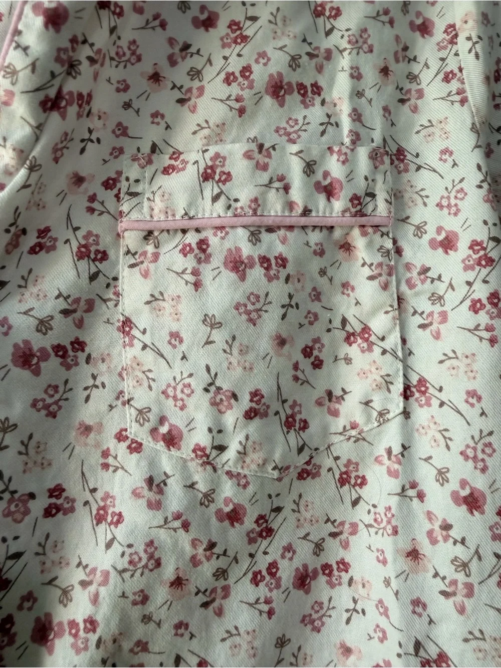 Floral Button-Front Pajama Top With Matching Pants- White with Pink Florals